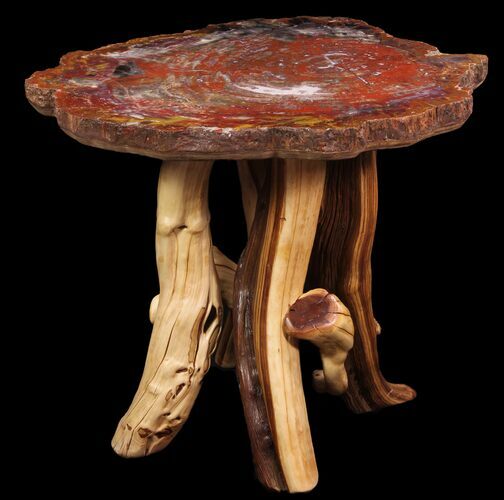 Arizona Rainbow Petrified Wood Table With Wood Base #94517